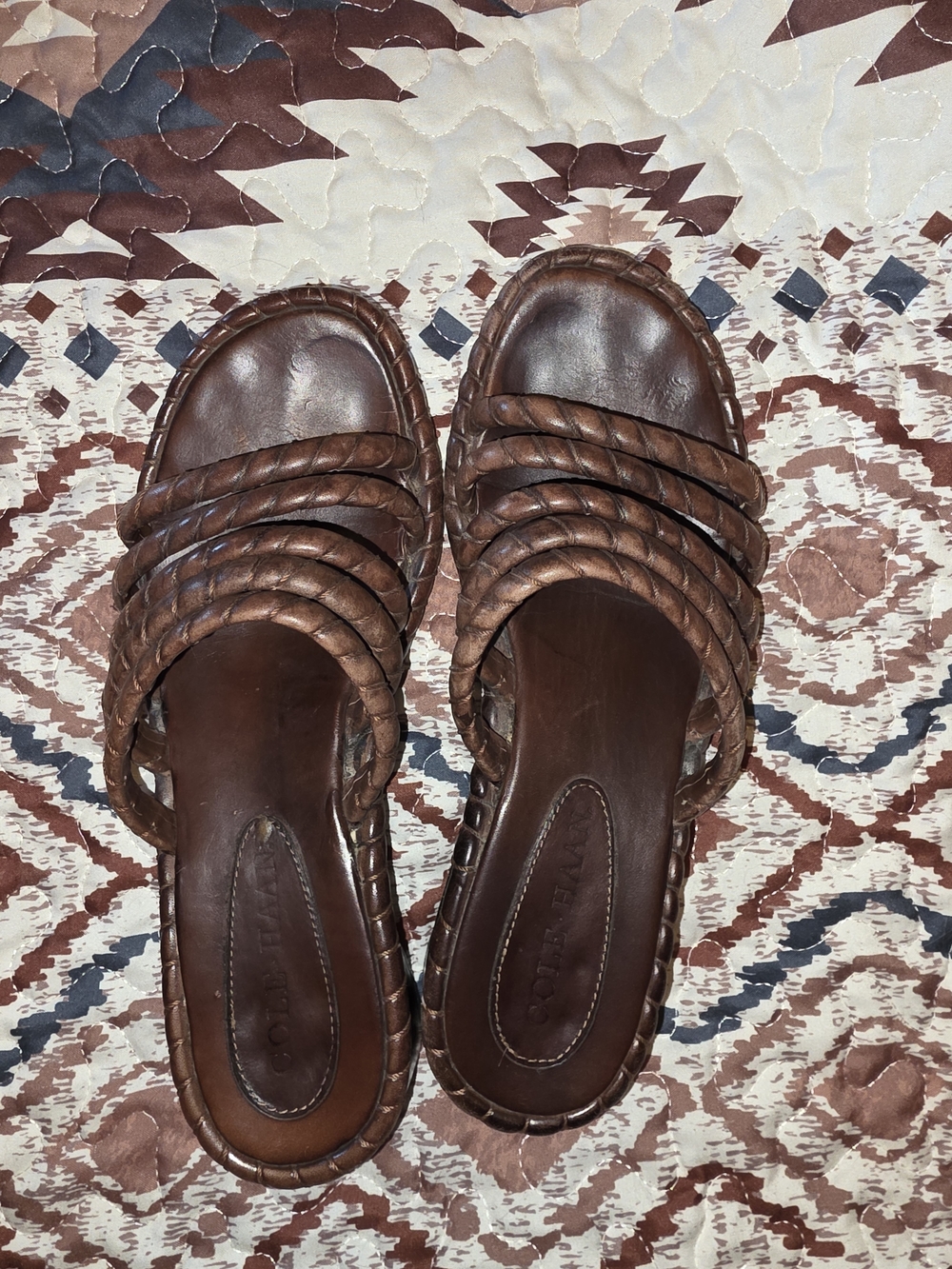 Cole Haan Braided Leather Slide Sandals - Dark Brown - Picture 2 of 6